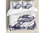Abakuhaus Set Copripiumino Bianco E Nero, Motivo Sporco, Tema Nostalgico Auto Sportiva, Disegno Uomo, 155 X 220 Cm + 80 X 80 Cm, Bianco E Nero