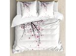 Set Copripiumino Abakuhaus Natur, Fiori Di Ciliegio Petali Cadenti Primavera Parco Stampa Illustrazione Semplice, 155 X 220 Cm + 80 X 80 Cm, Rosa Nero