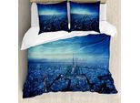 Abakuhaus Copripiumino Con Vista Della Città, Torre Eiffel Vista Della Città, Antiacaro Adatto A Chi Soffre Di Allergie Con Federe, 200 Cm X 200 Cm - 80 X 80 Cm, Blu Navy