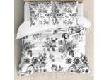 Abakuhaus Set Copripiumino Bianco E Nero, Motivo Floreale Vintage, Stile Vittoriano Classico Di Ispirazione Regale, Nuova Arte Moderna, 200 X 200 Cm + 80 X 80 Cm, Bianco E Nero