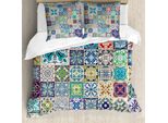 Set Copripiumino Marocchino Abakuhaus, Design Patchwork Floreale Con Motivi Arabeschi, Lavoro Artigianale Simbolico Mediterraneo, 155 X 220 Cm + 80 X 80 Cm, Multicolore