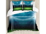 Set Copripiumino Abakuhaus, Tema Calcio, Porta Da Calcio, Area Sportiva, Vincitori E Vinti, Riflettori, Finale Della Migliore Squadra, 155 X 220 Cm + 80 X 80 Cm, Verde E Blu