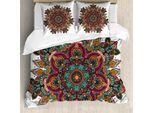 Set Copripiumino Abakuhaus Mandala, Design Etnico Mandala, Motivo Stampato Con Simboli Religiosi Orientali, 155 X 220 Cm + 80 X 80 Cm, Multicolore