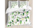Abakuhaus Set Copripiumino Libellula, Foglie Con Piccole Libellule E Gelsomino Botanico Illustrazione Botanica, 200 X 200 Cm + 80 X 80 Cm, Verde Bianco