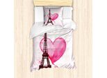 Abakuhaus Set Copripiumino Torre Eiffel, Eiffel Romantico San Valentino Amore Acquerello Tema Cuore Foglia Silhouette Stampa, 135 X 200 Cm + 80 X 80 Cm, Colori Fucsia Marrone