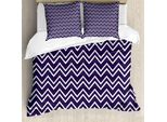 Abakuhaus Copripiumino Blu Navy, Motivo Zig Zag Modern, Antiacaro E Anallergico, Con Federe, 200 Cm X 200 Cm - 80 X 80 Cm, Blu Navy E Bianco