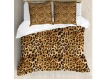 Abakuhaus Set Copripiumino Marrone, Stampa Leopardo, Pelle Animale, Stampa Digitale Selvaggia Africana A Tema Safari, Motivo Sporco, 200 X 200 Cm + 80 X 80 Cm, Marrone