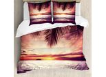 Abakuhaus Set Copripiumino Tropicale Per Letti Matrimoniali, Tramonto Onde Del Mare, Antiacaro, Adatto A Chi Soffre Di Allergie, Con Federe, Giallo
