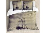 Abakuhaus Copripiumino Nautico, Vecchia Nave Pirata In Mare, Antiacaro, Adatto A Chi Soffre Di Allergie, Con Federe, 200 Cm X 200 Cm - 80 X 80 Cm, Plum Tan