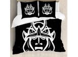 Abakuhaus Copripiumino Giapponese, Samurai Martial, Antiacaro, Adatto A Chi Soffre Di Allergie, Con Federe, 200 Cm X 200 Cm - 80 X 80 Cm, Bianco E Nero