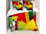 Set Copripiumino Abakuhaus, Sfondo Con Pallacanestro E Forme Geometriche Colorate, Arte Moderna, 155 X 220 Cm + 80 X 80 Cm, Multicolore
