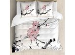Abakuhaus Set Copripiumino Per Letti Matrimoniali, Arte Acquerello Asiatica, Antiacaro, Adatto A Chi Soffre Di Allergie, Con Federe, Rosa E Nero