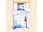 Set Copripiumino Abakuhaus Faro, Acquerelli Nostalgici Con Gull Ancient Anchor Tema Marino Con Faro, 135 X 200 Cm + 80 X 80 Cm, Blu E Bianco