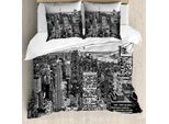 Abakuhaus New York Set Copripiumino, Panorama Edifici Manhattan Città Usa Metropoli Monocromatico Cielo Foto Motivo, 200 X 200 Cm + 80 X 80 Cm, Grigio