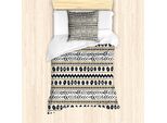 Abakuhaus Set Copripiumino A Righe, Figure Primitive Astratte Con Rocce Cavernose, Stampa Boho Insolita Ispirata Alla Natura, 135 X 200 Cm + 80 X 80 Cm, Nero Giallo