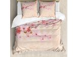 Set Copripiumino Giapponese Abakuhaus, Fiori Di Ciliegio Rosa Su Ramo, Immagine Vintage Con Texture Floreale Romantica, 155 X 220 Cm + 80 X 80 Cm, Rosa Tenue