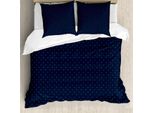 Set Copripiumino Abakuhaus Blu Scuro, Classico Retrò Vintage Con Motivo A Pois Simmetrici In Tonalità Scure, 200 X 200 Cm + 80 X 80 Cm, Azzurro E Blu Scuro