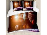 Abakuhaus Galaxis Copripiumino, Space View Sistema Solare, Antiacaro Adatto A Chi Soffre Di Allergie Con Federe, 200 Cm X 200 Cm - 80 X 80 Cm, Magenta Arancione
