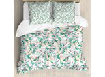 Set Copripiumino Abakuhaus Blume, Motivo Rosa Con Fiori Di Ciliegio E Stampa Artistica Giapponese A Tema Primaverile Con Bombi, 155 X 220 Cm + 80 X 80 Cm, Verde Rosa