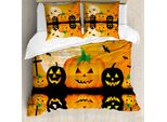 Copripiumino Abakuhaus Halloween, Scary Pumpkin, Antiacaro, Adatto A Chi Soffre Di Allergie, Con Federe, 155 Cm X 220 Cm - 80 X 80 Cm, Arancione E Nero