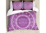 Abakuhaus Copripiumino Viola, Mandala Floral Boho, Antiacaro E Anallergico Con Federe, 200 Cm X 200 Cm - 80 X 80 Cm, Viola E Bianco