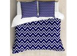 Abakuhaus Copripiumino Blu Navy, Motivo Zig Zag Modern, Antiacaro E Anallergico, Con Federe, 155 Cm X 220 Cm - 80 X 80 Cm, Blu Navy E Bianco