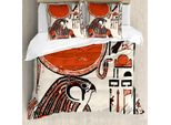 Abakuhaus Set Copripiumino Egiziano, Papiro Con Stampa Grafica Con Simbolo In Lingua Egizia Antica Stampa Artistica Vintage, 200 X 200 Cm + 80 X 80 Cm, Crema Rosso