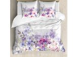 Abakuhaus Copripiumino Lavanda, Fiori Rosa E Lilla, Antiacaro, Adatto A Chi Soffre Di Allergie, Con Federe, 200 Cm X 200 Cm - 80 X 80 Cm, Viola, Rosa, Bianco