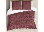Abakuhaus Copripiumino Etnico, Foglie Orientali, Antiacaro, Adatto A Chi Soffre Di Allergie, Con Federe, 155 Cm X 220 Cm - 80 X 80 Cm, Verde Bordeaux