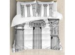 Abakuhaus Copripiumino A Colonne, Capitelli Antichi, Antiacaro, Adatto A Chi Soffre Di Allergie, Con Federe, 200 Cm X 200 Cm - 80 X 80 Cm, Bianco E Nero