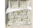Abakuhaus Copripiumino Con Motivi Floreali, Vintage Garden Plants, Antiacaro E Anallergico, Con Federe, 155 Cm X 220 Cm - 80 X 80 Cm, Verde Reseda E Beige
