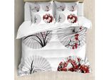 Abakuhaus Copripiumino Giapponese, Disegno Floreale Su Ombrello, Antiacaro, Adatto A Chi Soffre Di Allergie, Con Federe, 155 Cm X 220 Cm - 80 X 80 Cm, Rosso-Bianco