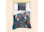 Set Copripiumino Abakuhaus Natur, Motivo Floreale Giapponese Con Fiori Di Ciliegio Su Ramo, 135 X 200 Cm + 80 X 80 Cm, Rosa Pallido Arancione
