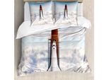 Abakuhaus Copripiumino Space, Spaceman Planet, Antiacaro, Adatto A Chi Soffre Di Allergie, Con Federe, 200 Cm X 200 Cm - 80 X 80 Cm, Bianco Blu Marrone