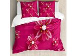 Set Copripiumino Abakuhaus, Motivo Decorativo Tradizionale Asiatico Con Fiori Di Ciliegio Orientali, 200 X 200 Cm + 80 X 80 Cm, Rosa