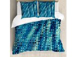 Abakuhaus Copripiumino Fractal, Motivo Geometrico A Mosaico, Antiacaro, Adatto A Chi Soffre Di Allergie, Con Federe, 200 Cm X 200 Cm - 80 X 80 Cm, Blu Petrolio
