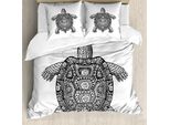 Abakuhaus Copripiumino Tartaruga, Arte Tribale Su Tartaruga, Antiacaro, Adatto A Chi Soffre Di Allergie, Con Federe, 155 Cm X 220 Cm - 80 X 80 Cm, Bianco E Nero