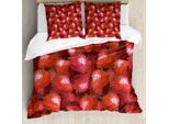 Abakuhaus Set Copripiumino Rosso, Tema Frutta, Illustrazioni, Motivo Fragole, Vivace, Maturo, Succoso, Biologico, 155 X 220 Cm + 80 X 80 Cm, Verde Giada Rosso