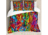 Abakuhaus Set Copripiumino Moderno, Contemporaneo Arcobaleno Linee Colorate Disordinate Illustrazione Effetto Dipinto A Olio, 155 X 220 Cm + 80 X 80 Cm, Multicolore