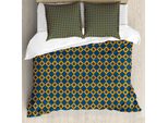 Abakuhaus Copripiumino Vintage, Catena Squares Tile Netz, Antiacaro, Adatto A Chi Soffre Di Allergie, Con Federe, 155 Cm X 220 Cm - 80 X 80 Cm, Arancione Blu Scuro