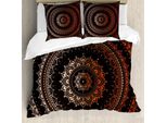 Set Copripiumino Abakuhaus Mandala, Motivi Figurativi Orientali Buddisti E Spiritualisti Indù, 155 X 220 Cm + 80 X 80 Cm, Marrone Castagna