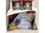 Abakuhaus Copripiumino Waterfall, Foglie Autunnali Sul Mare, Antiacaro, Adatto A Chi Soffre Di Allergie, Con Federe, 155 Cm X 220 Cm - 80 X 80 Cm, Blu, Bianco E Arancione