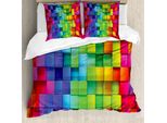 Abakuhaus Set Copripiumino Colorato, Quadrati Arcobaleno Tema Astratto Motivo Illustrazione Mattoni Futuristici, 155 X 220 Cm + 80 X 80 Cm, Multicolore