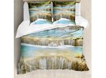 Abakuhaus Copripiumino Waterfall, Rock Staircase In The Forest, Antiacaro, Adatto A Chi Soffre Di Allergie, Con Federe, 200 Cm X 200 Cm - 80 X 80 Cm, Blu E Verde