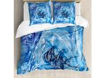 Abakuhaus Copripiumino Con Fiori Acquerellati, Pesciolini, Antiacaro, Adatto A Chi Soffre Di Allergie, Con Federe, 200 Cm X 200 Cm - 80 X 80 Cm, Blu