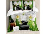 Copripiumino Abakuhaus Spa, Orchidee Pietre Natura, Antiacaro Adatto A Chi Soffre Di Allergie Con Federe, 155 Cm X 220 Cm - 80 X 80 Cm, Nero Bianco E Verde