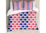 Set Copripiumino Abakuhaus Con Motivo Marino, Illustrazione Di Pesci Su Sfondo Bianco, Stampa Grafica, 155 X 220 Cm + 80 X 80 Cm, Rosso E Blu Navy