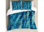Set Copripiumino Abakuhaus Fractal, Mosaico Vintage - Piccoli Cerchi Geometrici Su Sfondo Piatto Con Grafica, 155 X 220 Cm + 80 X 80 Cm, Blu Petrolio