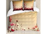 Set Copripiumino Abakuhaus, Foto Di Fiori Di Papavero Ispirata Alla Stagione Primaverile-Estiva, 155 X 220 Cm + 80 X 80 Cm, Rosa Pallido, Kaki E Rosa
