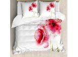 Set Copripiumino Abakuhaus Blume, Stagione Primaverile Vivid Florals Red Poppies Stampa Artistica Acquerello, 155 X 220 Cm + 80 X 80 Cm, Verde Chiaro Rosa